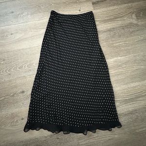 Black Polk a Dot Midi Skirt w/ Ruffle Hem